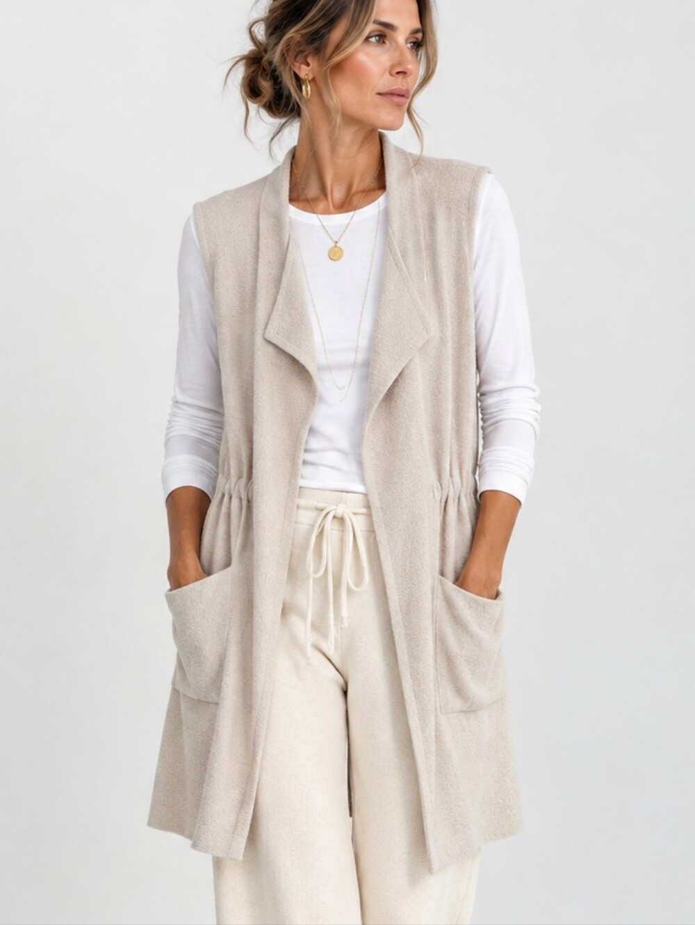 Barefoot Dreams Cozy Chic Ultra Lite Beige Soft Long Vest